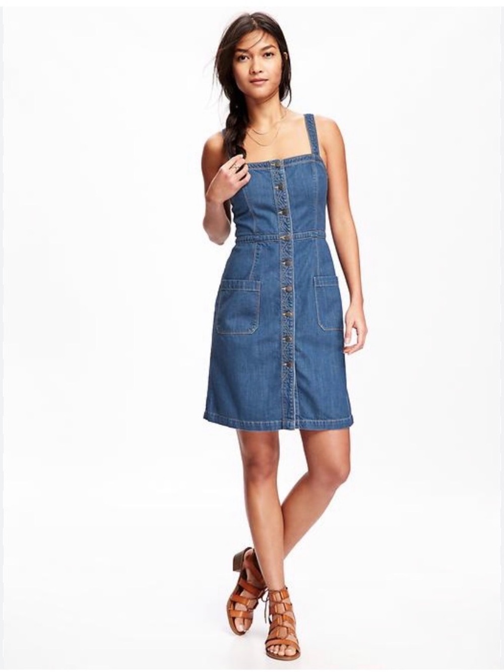 Old Navy Denim Button-Front Sundress - Blue Jean Dress 6 small medium Pockets